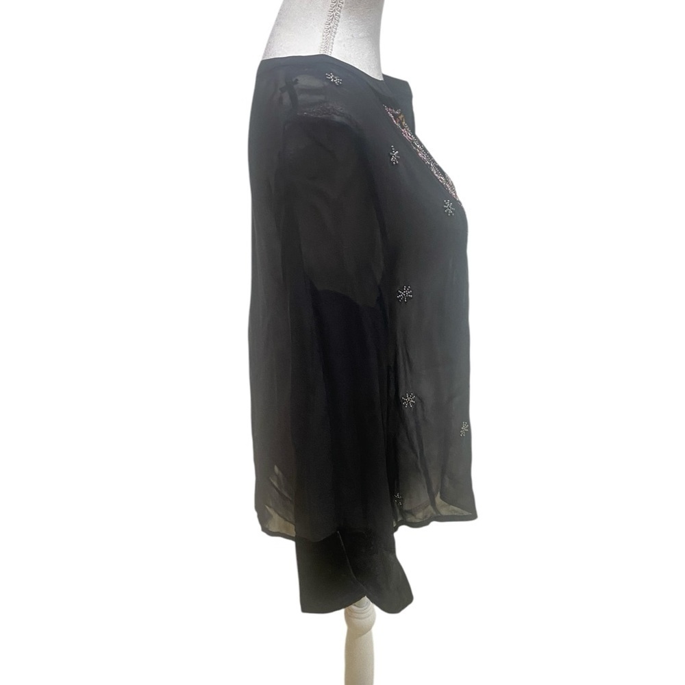 Velvet sheer black beaded embroidered split neck bell sleeve velvet cuff small - Picture 6 of 10